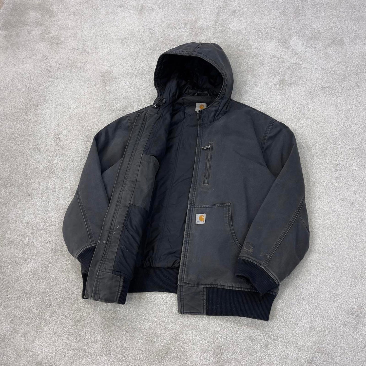 Charcoal grey Carhartt hooded active jacket XL duck canvas bomber