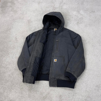 Charcoal grey Carhartt hooded active jacket XL duck canvas bomber