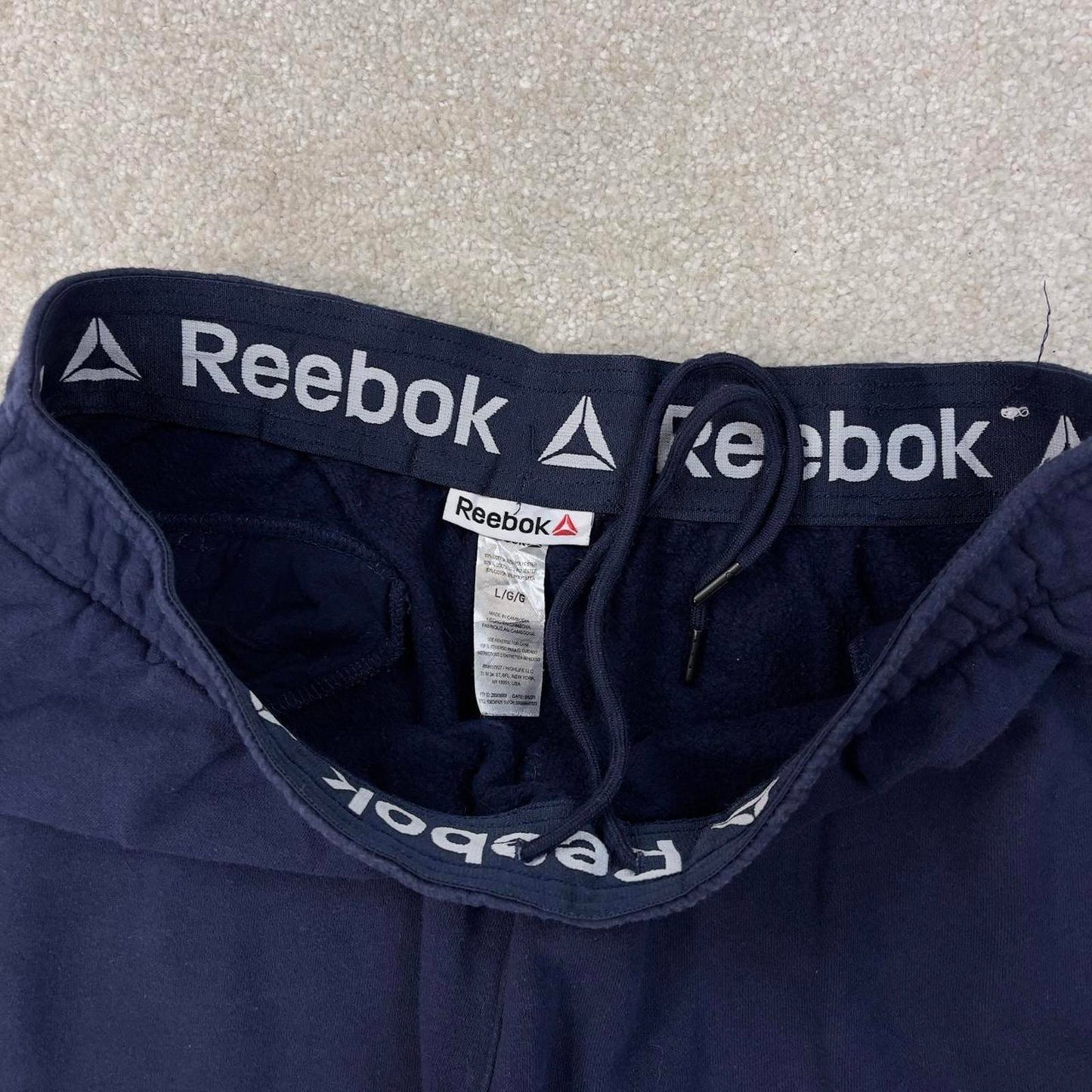 Navy Reebok joggers Large y2k style sportswear track pants print logo