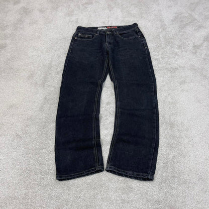 Black MMA Elite jeans W30L30 slim straight y2k 00s style jeans embroidered stitch detail