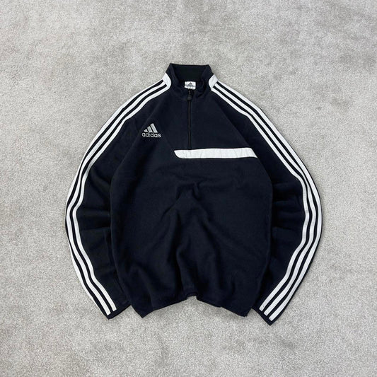 Black Adidas technical fleece Small 1/4 zip pull over y2k autumn style lightweight zip up striped