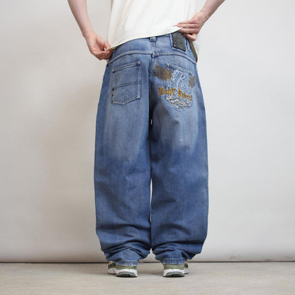 Baggy Ruff Ryders jeans W36L32 blue loose fit denim embroidered design 90s y2k style skater jeans
