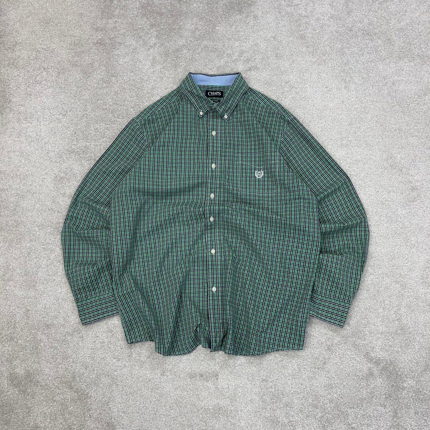 Green checkered Chaps technical shirt XL men's long sleeve button up autumn y2k style