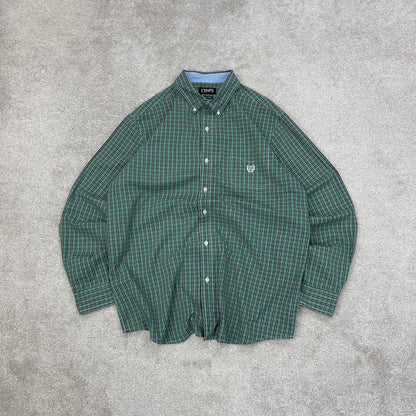 Green checkered Chaps technical shirt XL men's long sleeve button up autumn y2k style