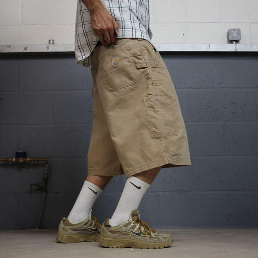 Vintage Carhartt baggy carpenter shorts tan Original fit loose leg skater style workwear jorts