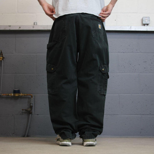 Carhartt carpenter jeans loose leg faded black Loose relaxed canvasy skate style cargo work pants