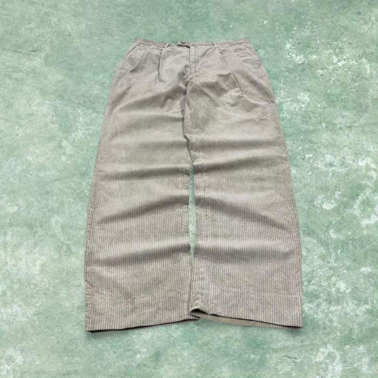 Vintage baggy pleated corduroy pants beige Wide wale chunky jumbo cord trousers preppy