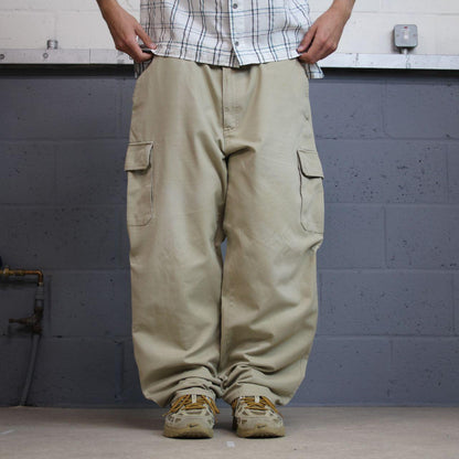 Y2K nautica baggy cargo pants beige 40x30 Loose leg straight chino style skate work trousers