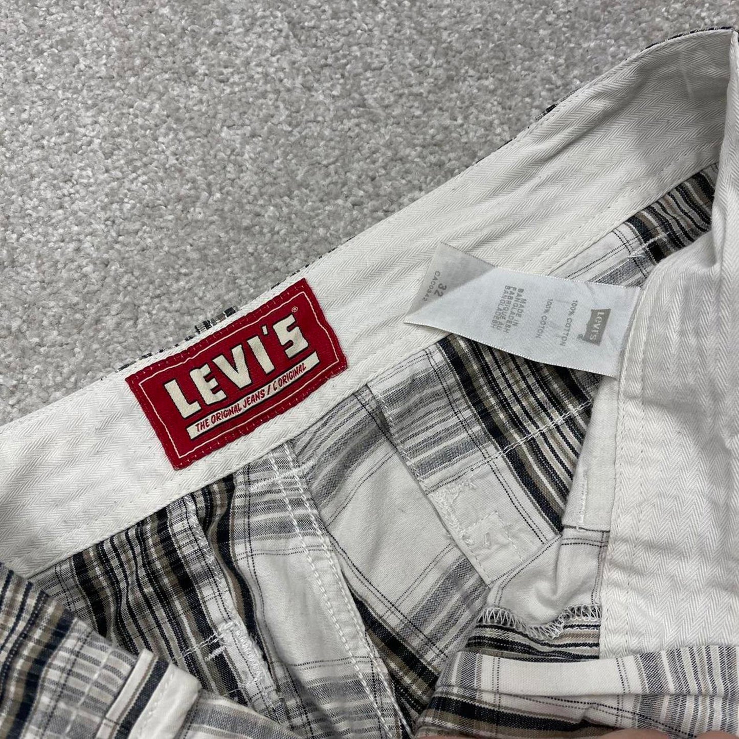 Y2k loose Levi's checkered shorts skater style white Loose check summer festival shorts