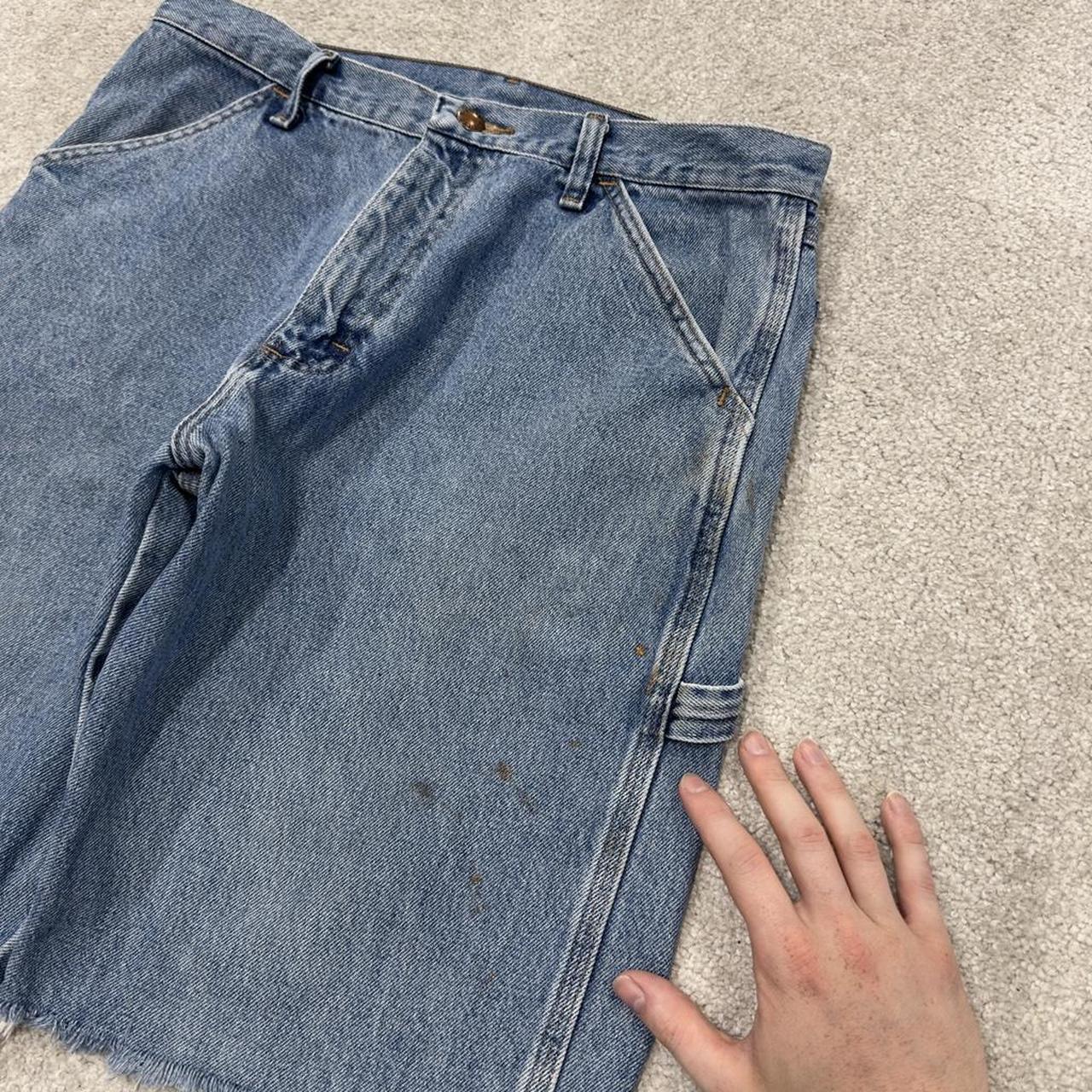 Denim carpenter shorts Y2K cargo blue Rustler loose frayed skater style surf jorts