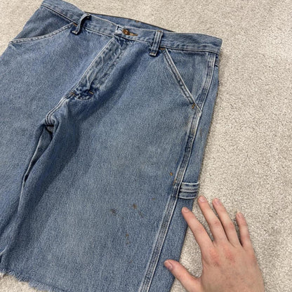 Denim carpenter shorts Y2K cargo blue Rustler loose frayed skater style surf jorts