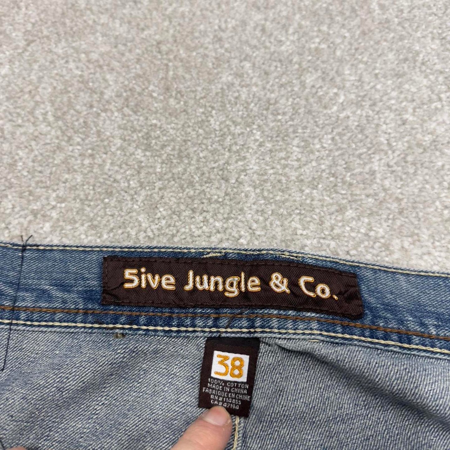 Y2K embroidered skater jeans 5ive Jungle W38L32 90s hip hop style jeans big stitch design