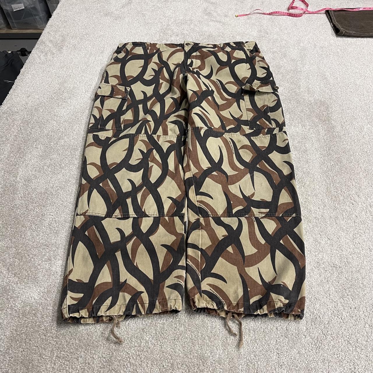 ASAT baggy camo cargo pants XXL brown Wide leg tribal camouflage pattern double knees adjustable
