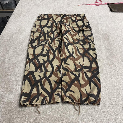 ASAT baggy camo cargo pants XXL brown Wide leg tribal camouflage pattern double knees adjustable