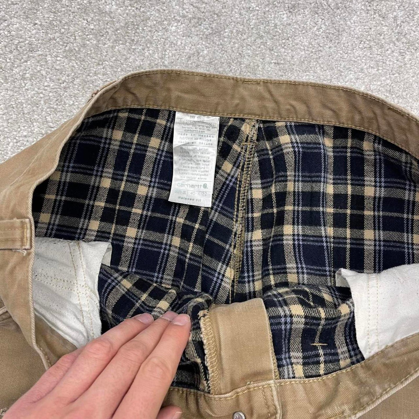 Y2K Carhartt carpenter pants checkered lining beige Loose relaxed fit skate style workwear pants