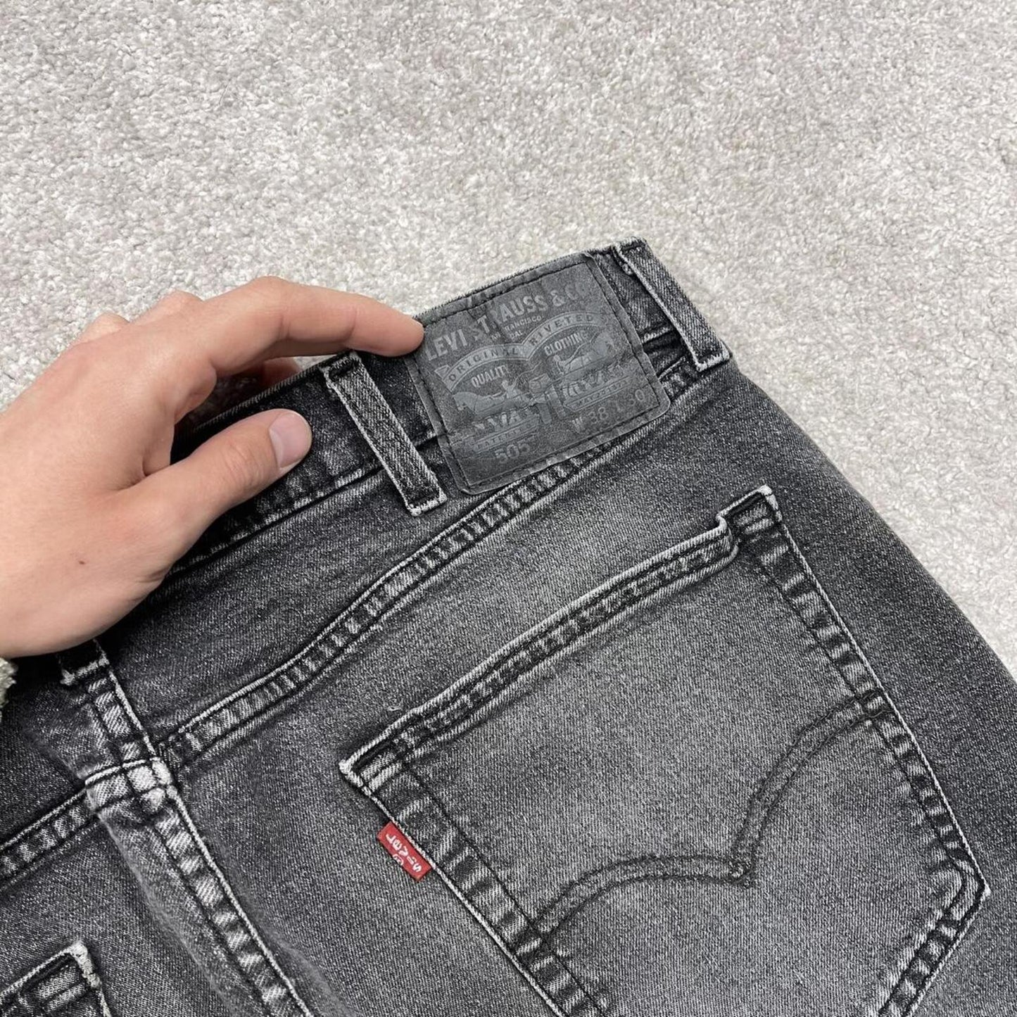 Y2k Levi's 505 jeans grey 38x30 Straight denim pants red tab logo