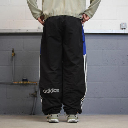 Vintage Y2K baggy Adidas tracksuit bottoms black Embroidered logo lined stripe track pants