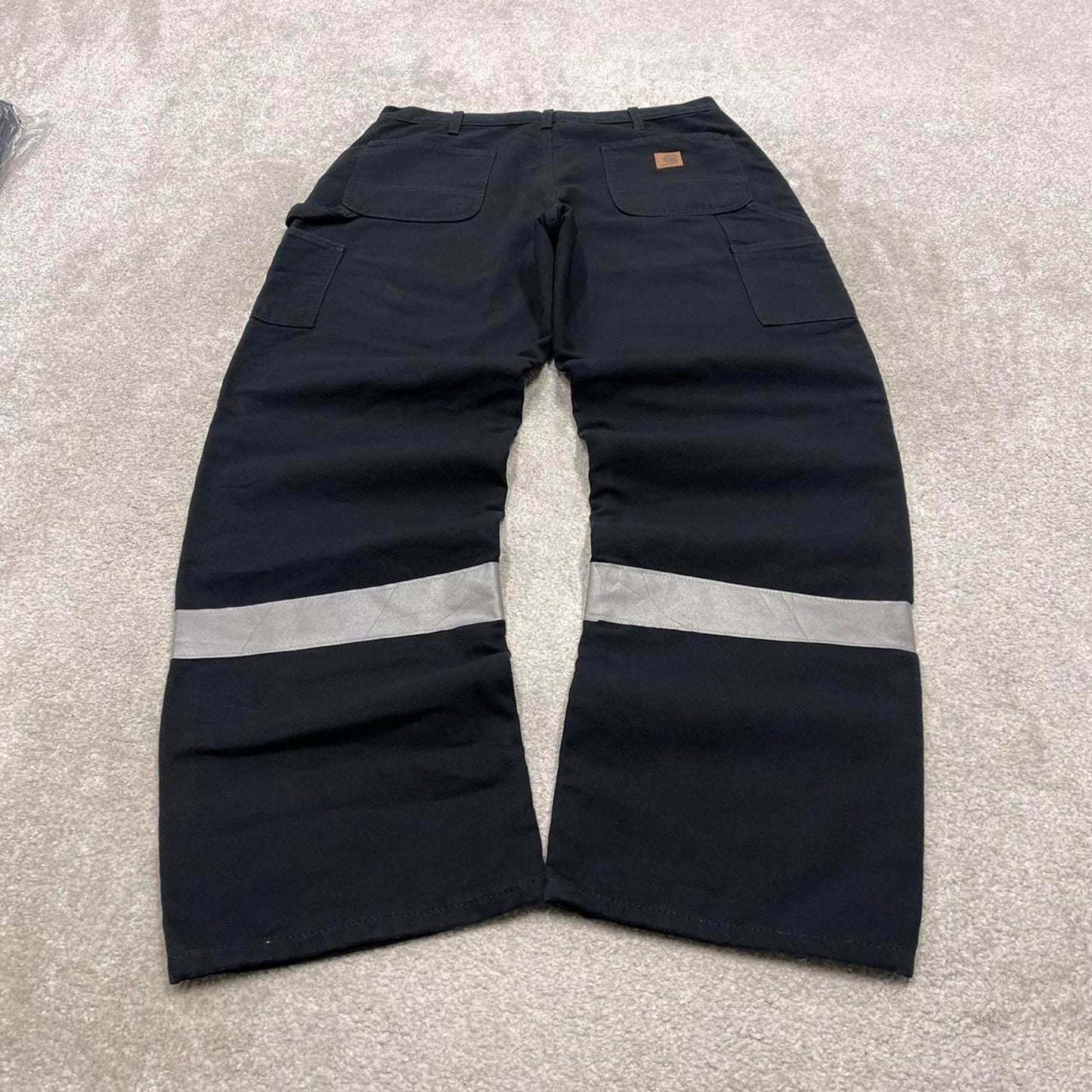 Vintage baggy Carhartt carpenter jeans black 90s skater style W36L34 flannel lined carpenters