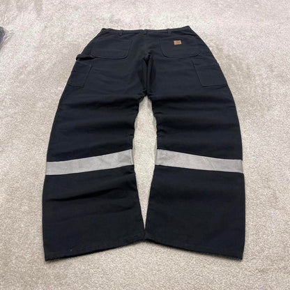 Vintage baggy Carhartt carpenter jeans black 90s skater style W36L34 flannel lined carpenters