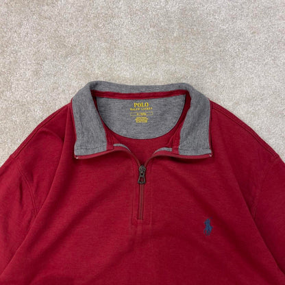Red Ralph Lauren 1/4 Zip jumper M quarter zip up pull over embroidered preppy style casual Polo wear