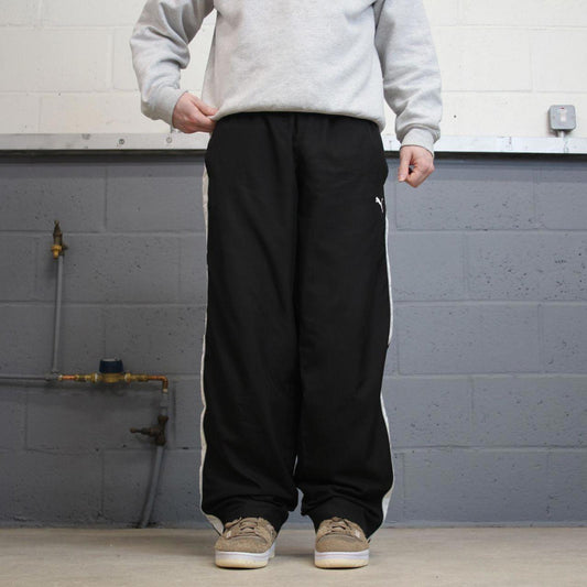 Vintage Y2K baggy Puma tracksuit bottoms wide leg black Lined embroidered loose track pants