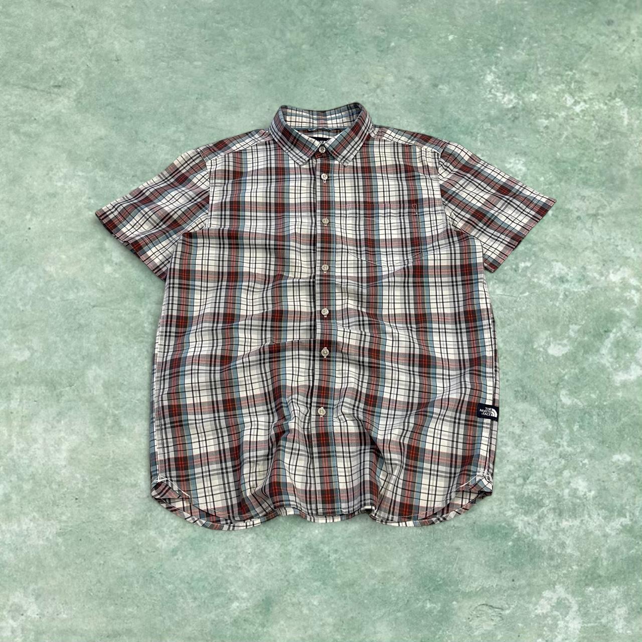 North Face checkered short sleeve shirt TNF festival style button down summer shirt
