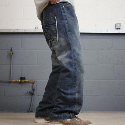 Y2K embroidered jeans Indigo-30 blue Loose denim 00s style pants