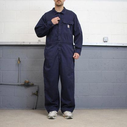 Navy Carhartt FR boilersuit 48 Short XL thick unlined fire resistant coveralls heavy duty workwear