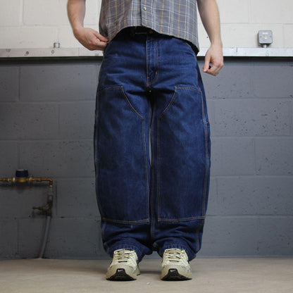 Baggy double knee carpenter jeans y2k W36L32 blue Wild Ass thick heavy denim skater work cargos