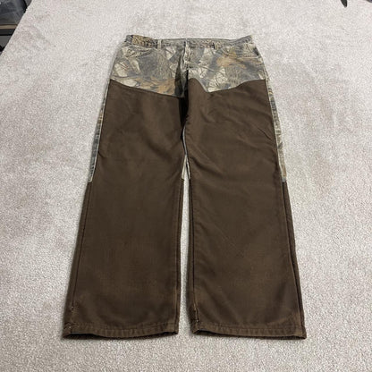 Wrangler Realtree camo jeans W38L32 khaki brown straight fit Hardwoods camouflage double knee pants