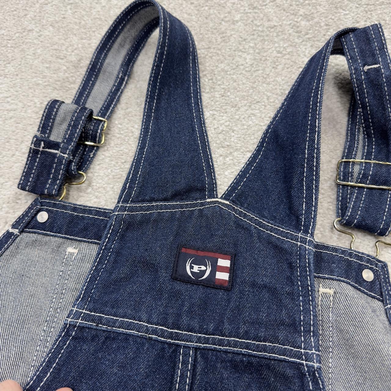 Vintage baggy denim dungaree shorts 00s blue Phat farm detailing and adjustable straps