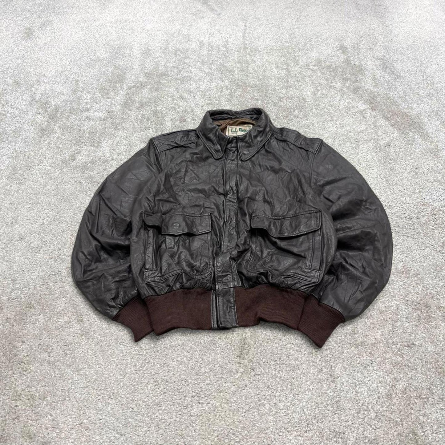 Vintage leather flight aviator bomber jacket brown L.L.Bean boxy genuine goatskin leather coat