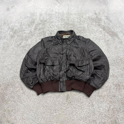 Vintage leather flight aviator bomber jacket brown L.L.Bean boxy genuine goatskin leather coat