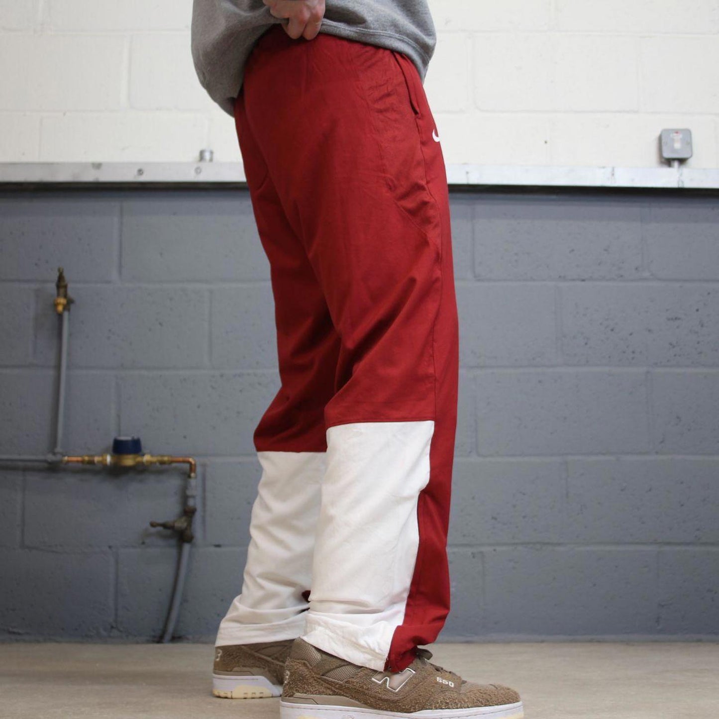 Vintage y2k loose Nike tracksuit bottoms red white Floaty leg mesh lined print logo gym track pants