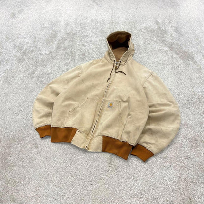 Vintage Carhartt jacket hooded active Medium Men's beige technical canvas 90s style skater bomber
