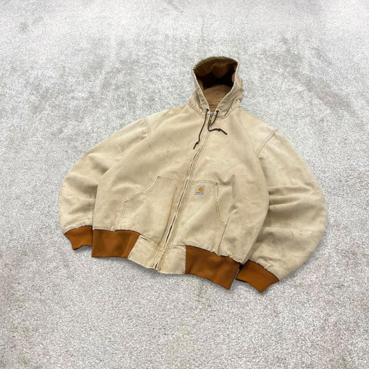 Vintage Carhartt jacket hooded active Medium Men's beige technical canvas 90s style skater bomber