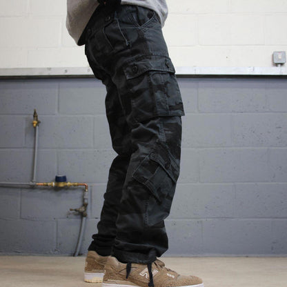 Camo cargo pants W30L31 navy grey camouflage straight y2k style carpenter trousers