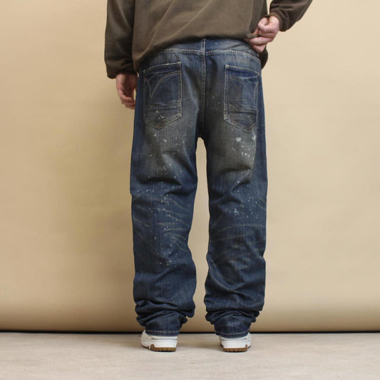 Blue Sean John jeans W38 loose denim y2k hip hop distressed chain design