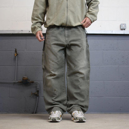 Baggy Dickies carpenter jeans skater workwear W40L32 Green canvas cargos 90s style pants streetwear