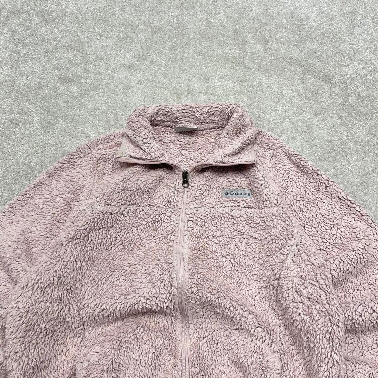 00s Columbia technical fleece M women's pink full zip up teddy bear y2k style autumn
