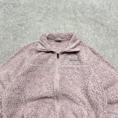 00s Columbia technical fleece M women's pink full zip up teddy bear y2k style autumn