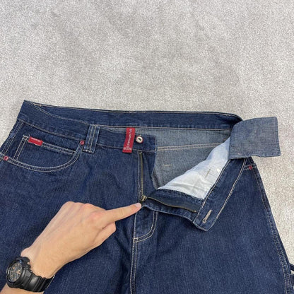 FUBU baggy denim carpenter shorts y2k navy Thick denim cargo festival shorts with details