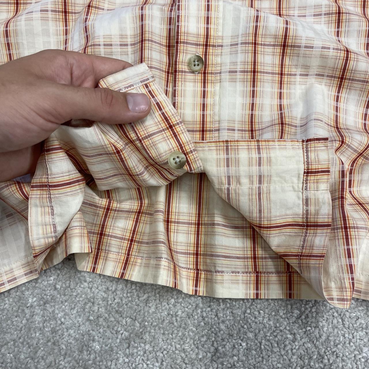Columbia checkered short sleeve shirt y2k beige red Festival style button down summer shirt
