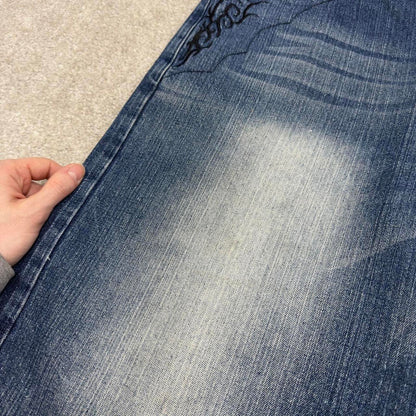 Y2k baggy denim shorts skater style blue Loose Brooklyn Xpress wide leg summer festival shorts