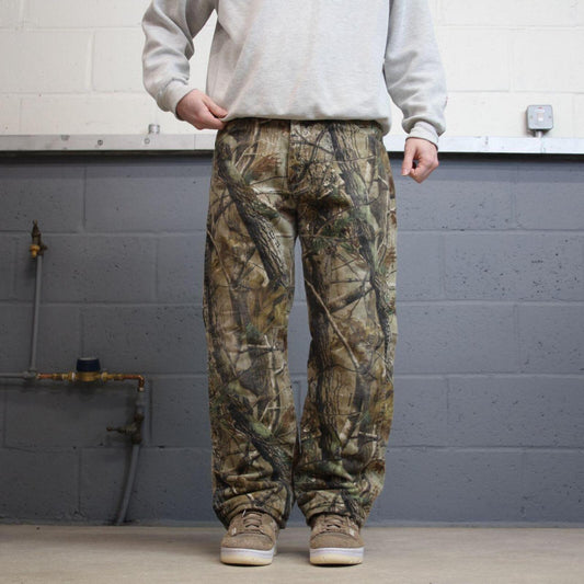 Wrangler camo jeans W34L30 khaki green straight leg Realtree camouflage pants fleece lined