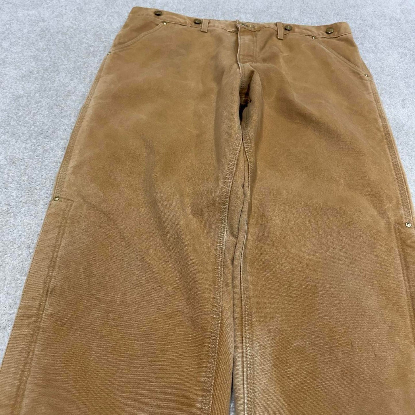 Baggy Carhartt quilt lined jeans tan brown W40L30 vintage 90s skater style canvas cargos