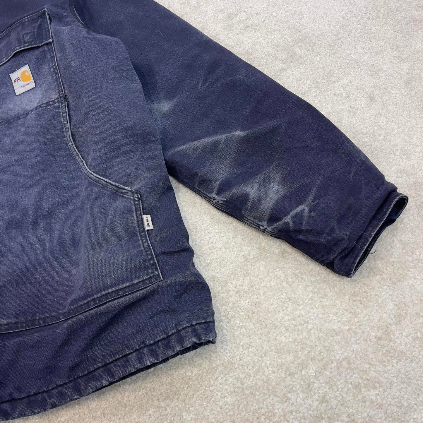 Faded Navy Carhartt jacket XL Tall canvas arctic FR 90s style chore coat cord collar