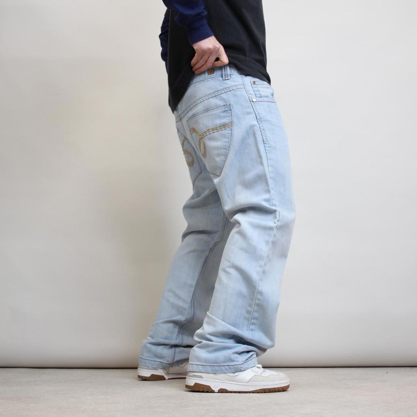 Blue Y2K skate jeans W38L32 loose Dodeca 90s style embroidered design jeans