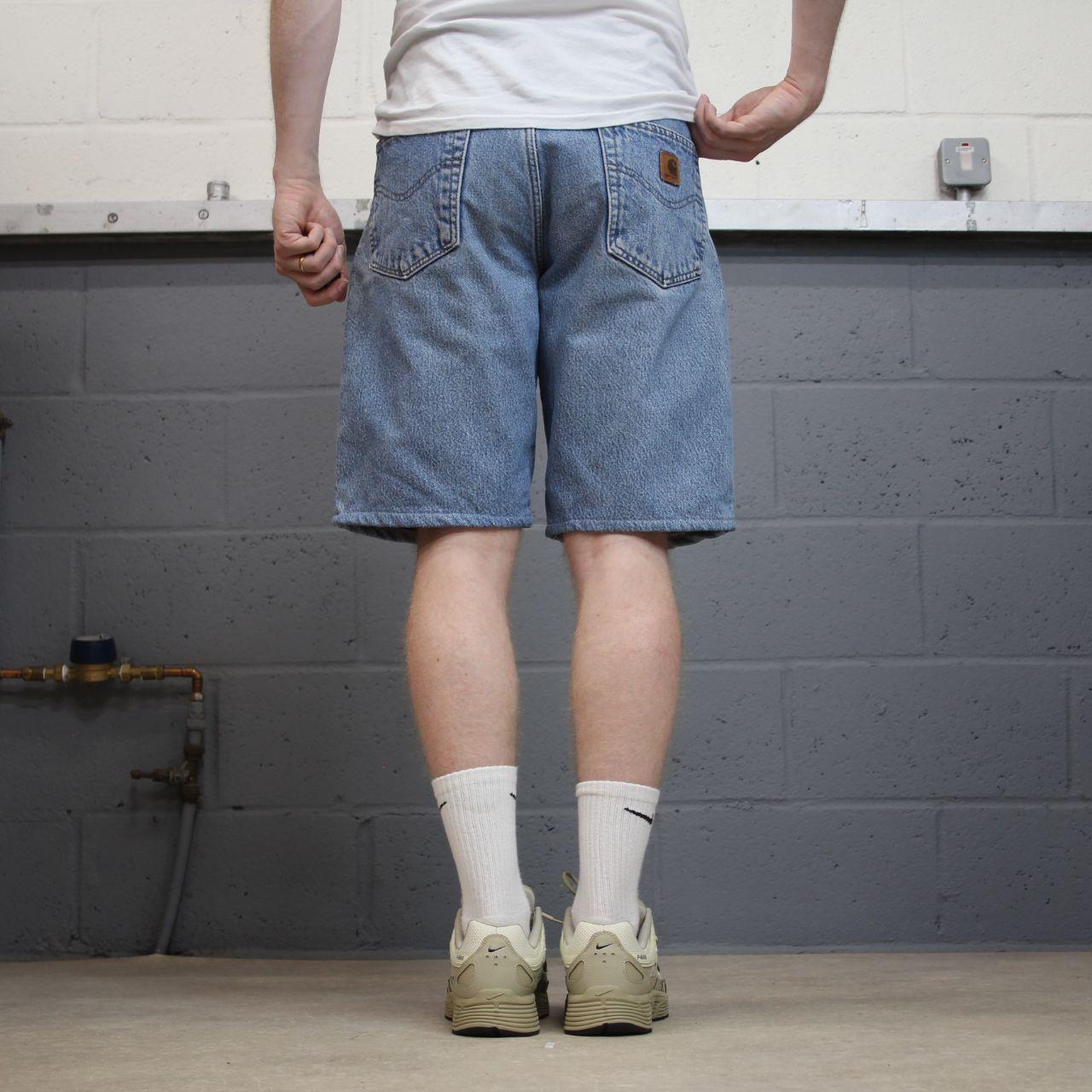 Carhartt denim shorts y2k faded blue Loose fleece lined skater style work jorts