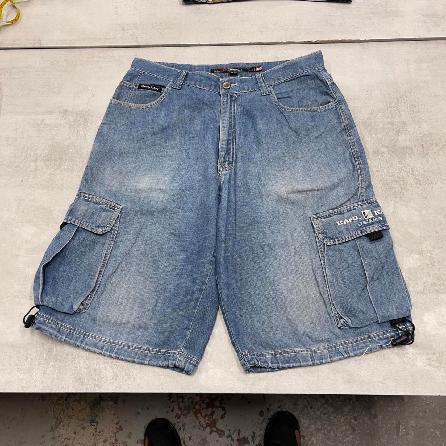 Baggy Karl Kani denim cargo shorts W32 wide leg cargo 90s skater jorts utility